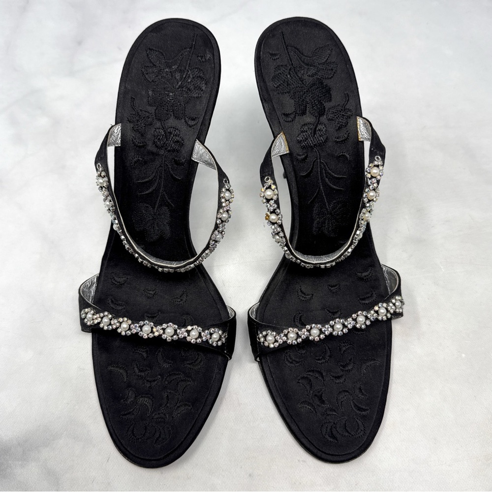 Giuseppe Zanotti Vicini Vintage Y2K Silk Satin Rhinestone Slide Mule Sandal Heel